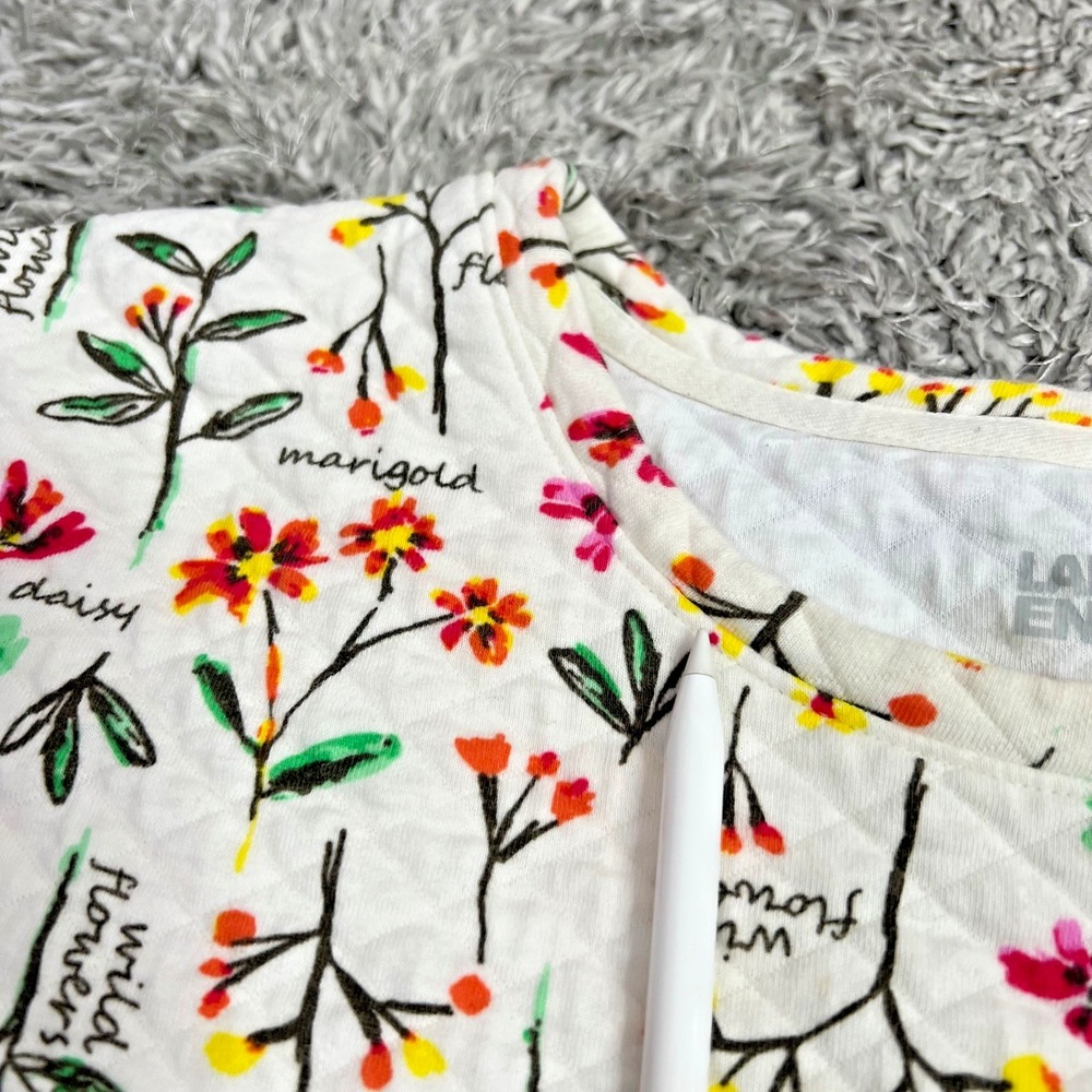 Lands' End XL Quilted Wildflower Floral Pullover Top Botanical Cottagecore - Picture 4 of 10